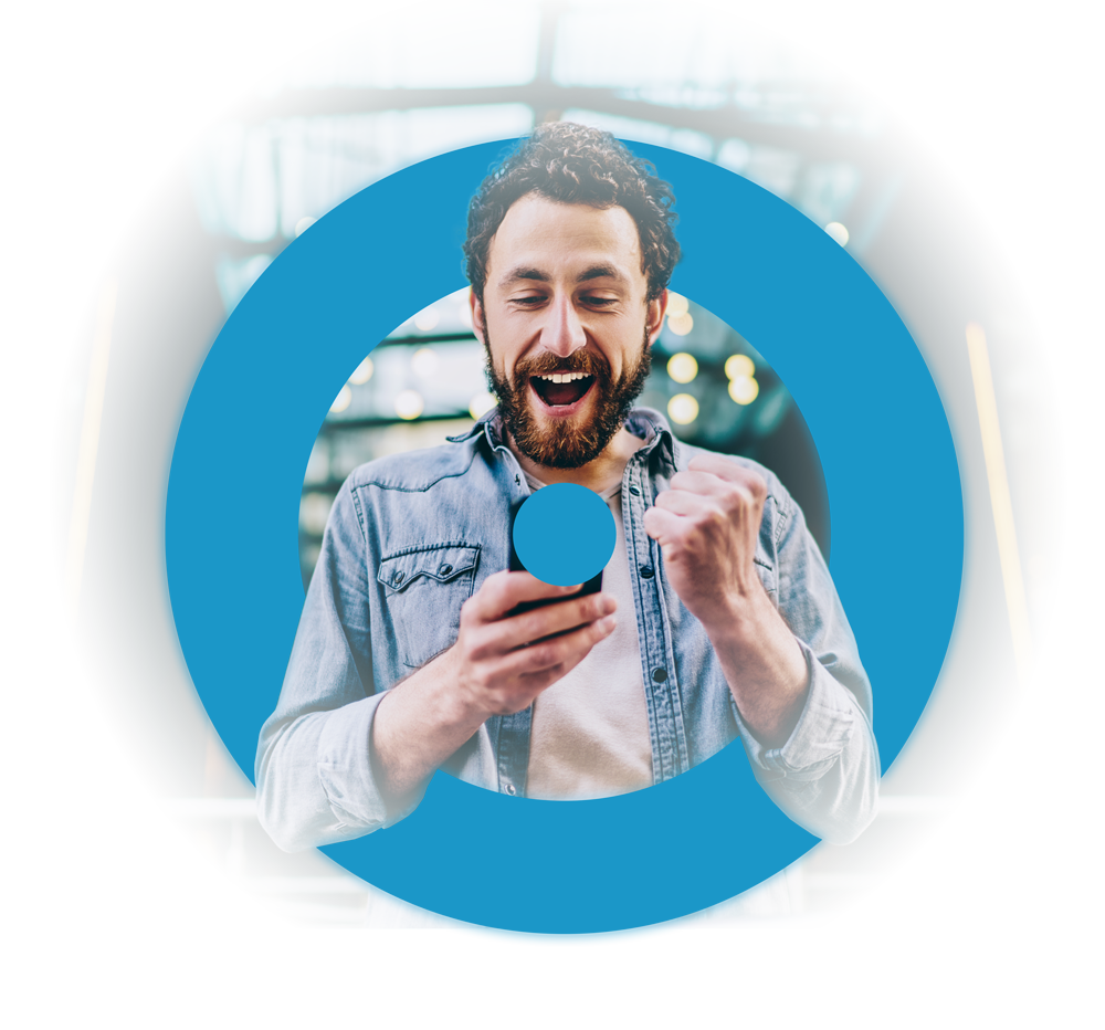 home hero image with a customer engaged in a mobile app